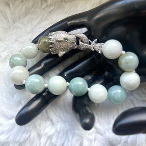 Jade Bracelet Cz Dragon head vintage look very unique piece